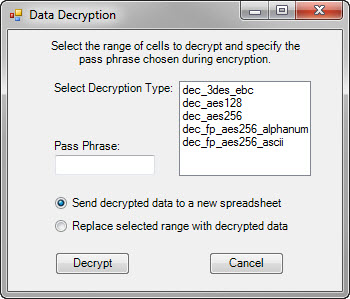 Data Decryption dialog box