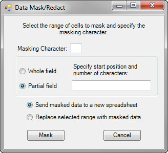 Data Mask/Redact dialog box