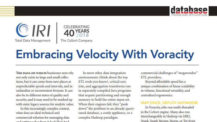DBTA article snippet on embracing velocity with Voracity