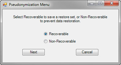 Pseudonymization Menu dialog box