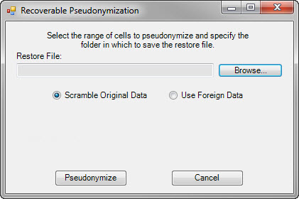 Recoverable Pseudonymization dialog box