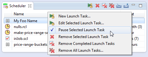 Available actions in context menu