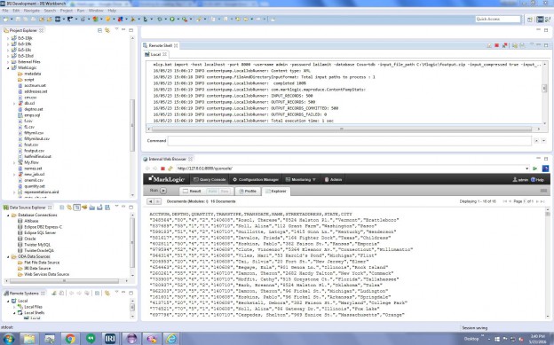 RowGen test data loaded into the MarkLogic Server via MLCP, all in the IRI Workbench GUI for Voracity