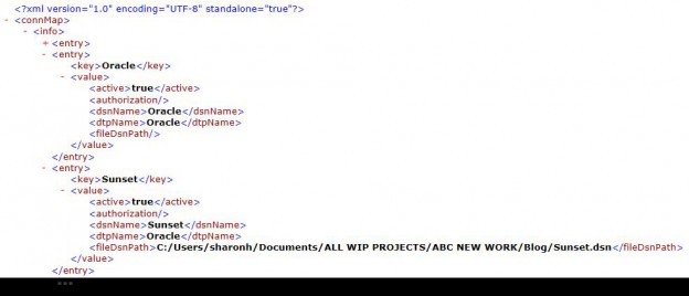 A piece of the XML file of the exported data connection registry