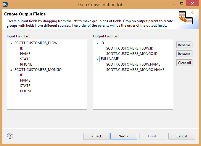 Data Consolidation Job-Create Output Fields