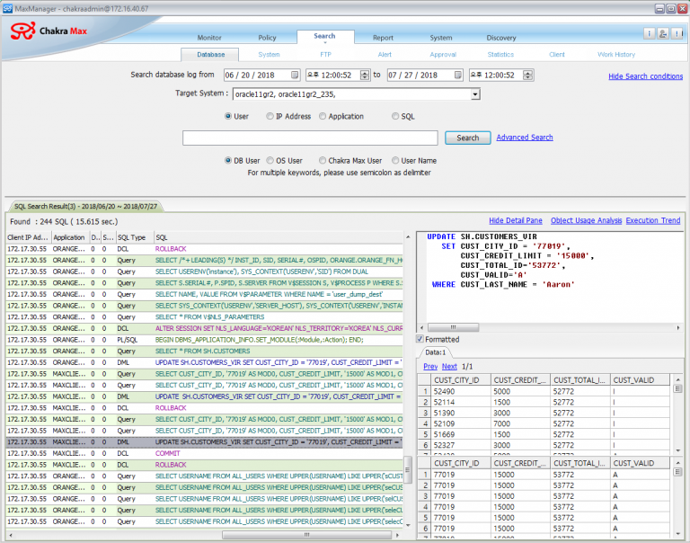 Chakra Max database activity monitoring