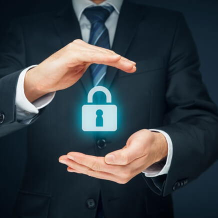 A man holding a holographic padlock