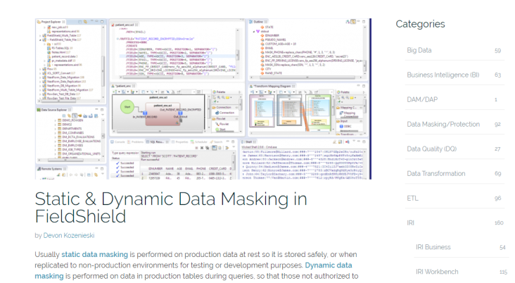Screenshot of the IRI Data Protection/Masking Blog Category