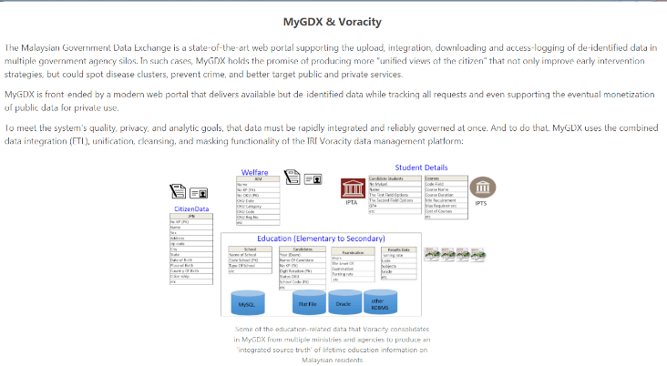 Malaysian Government review of IRI Voracity for Master Data Management (MDM)