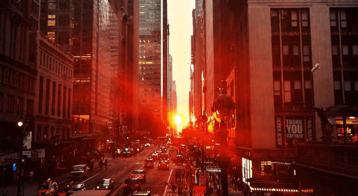 New York City with the sun shining through