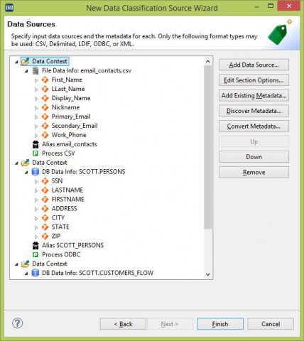 Data Classification Source Wizard Input