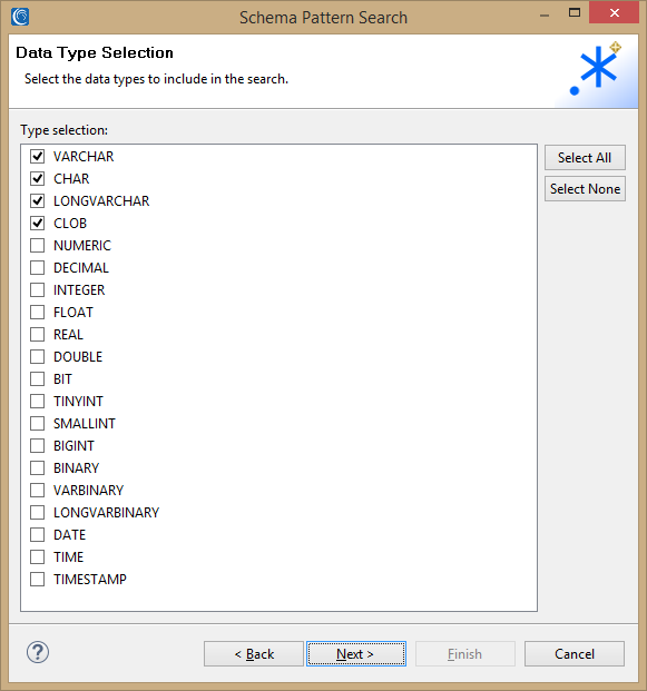 schema pattern search data type selection