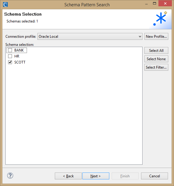 schema pattern search schema selection