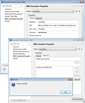 JDBC connection properties to Snowflake