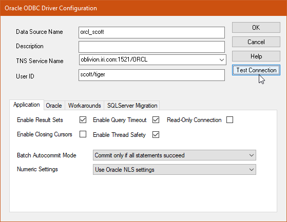ODBC driver configuration