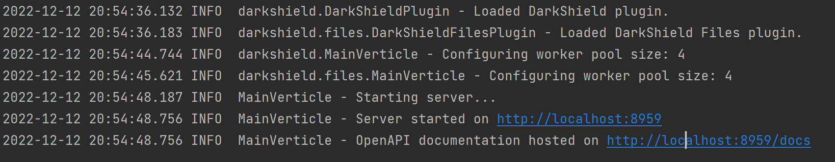 Startup of the DarkShield ('plankton') RPC API at the default port of 8959