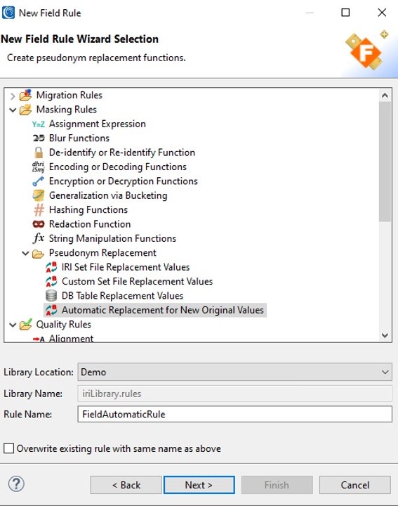 Pseudonym Function Rule Dialogs in IRI Workbench