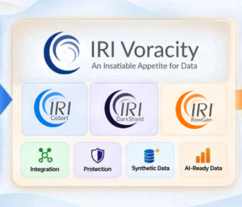 IRI Voracity connecting enterprise data with CoSort, DarkShield, RowGen, integration, protection, synthetic data, and AI-ready data for AI applications.