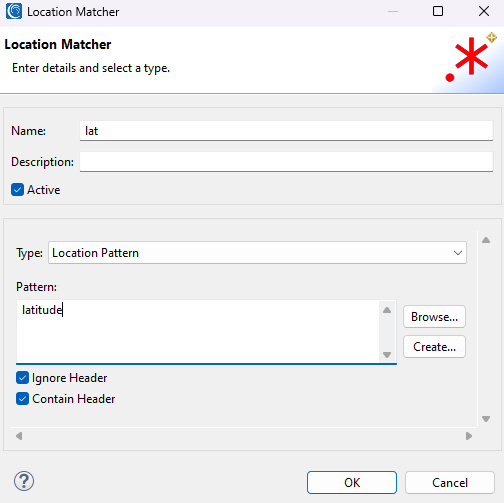 DarkShield location matcher configuration for a latitude CSV column in IRI Workbench